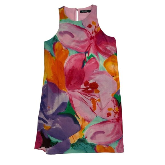Lauren Ralph Lauren Floral Watercolor Overlay Crepe Shift Dress Size 2 Petite - Picture 2 of 11